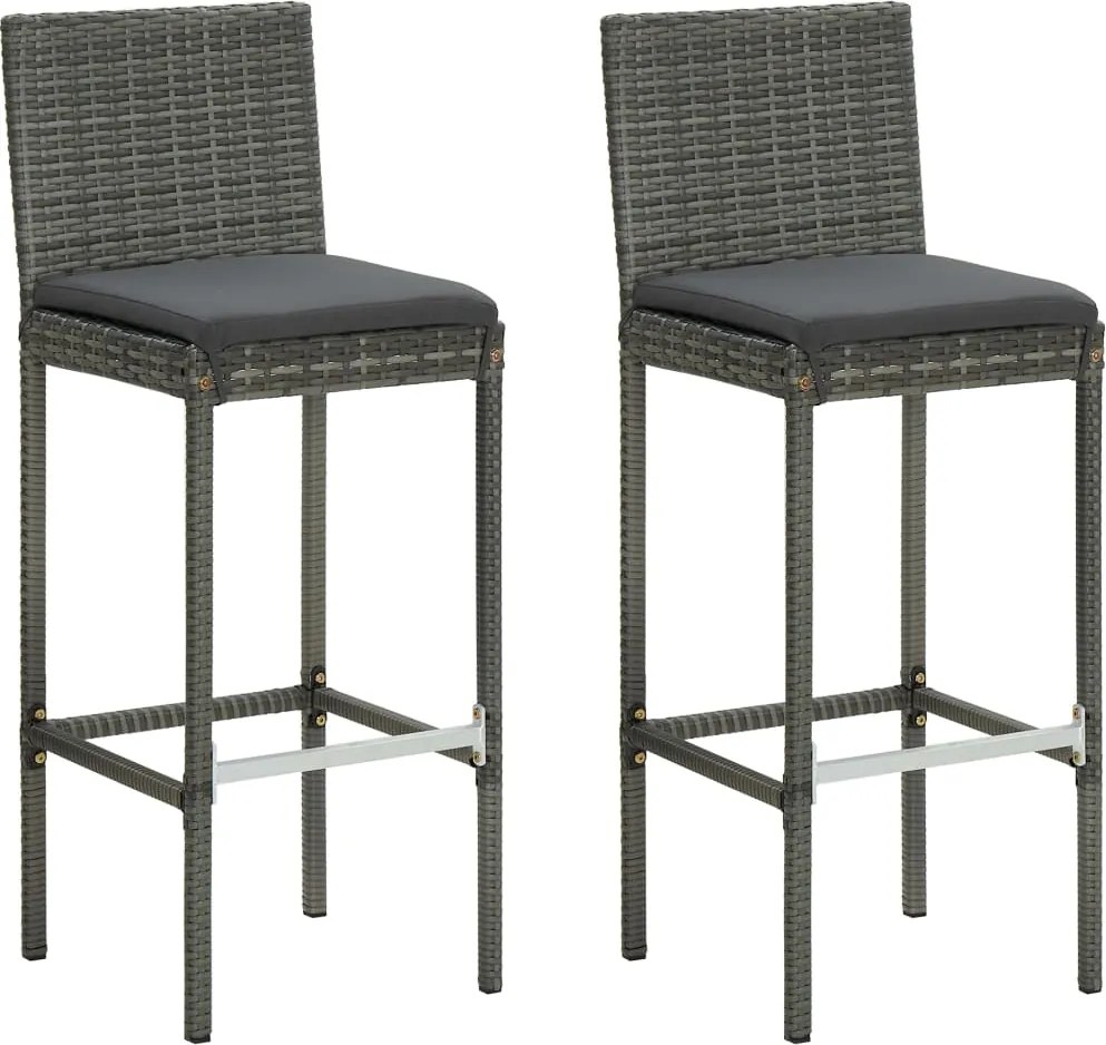 vidaXL Scaune de bar pentru grădină, cu perne, 2 buc., gri, poliratan
