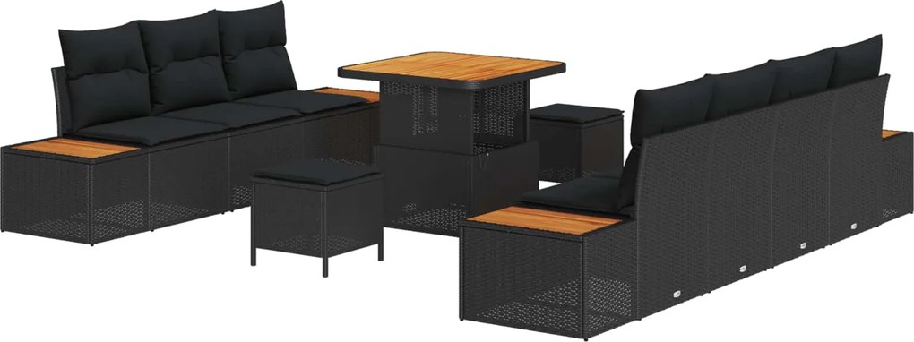 vidaXL Set de canapele pentru grădină 10 pcs Negru poliratan