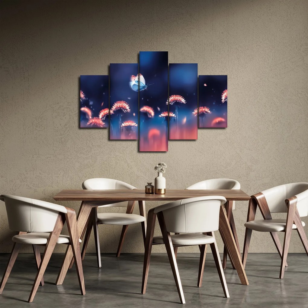 Tablou cu păpădii cu fluture albastru (150x105 cm)
