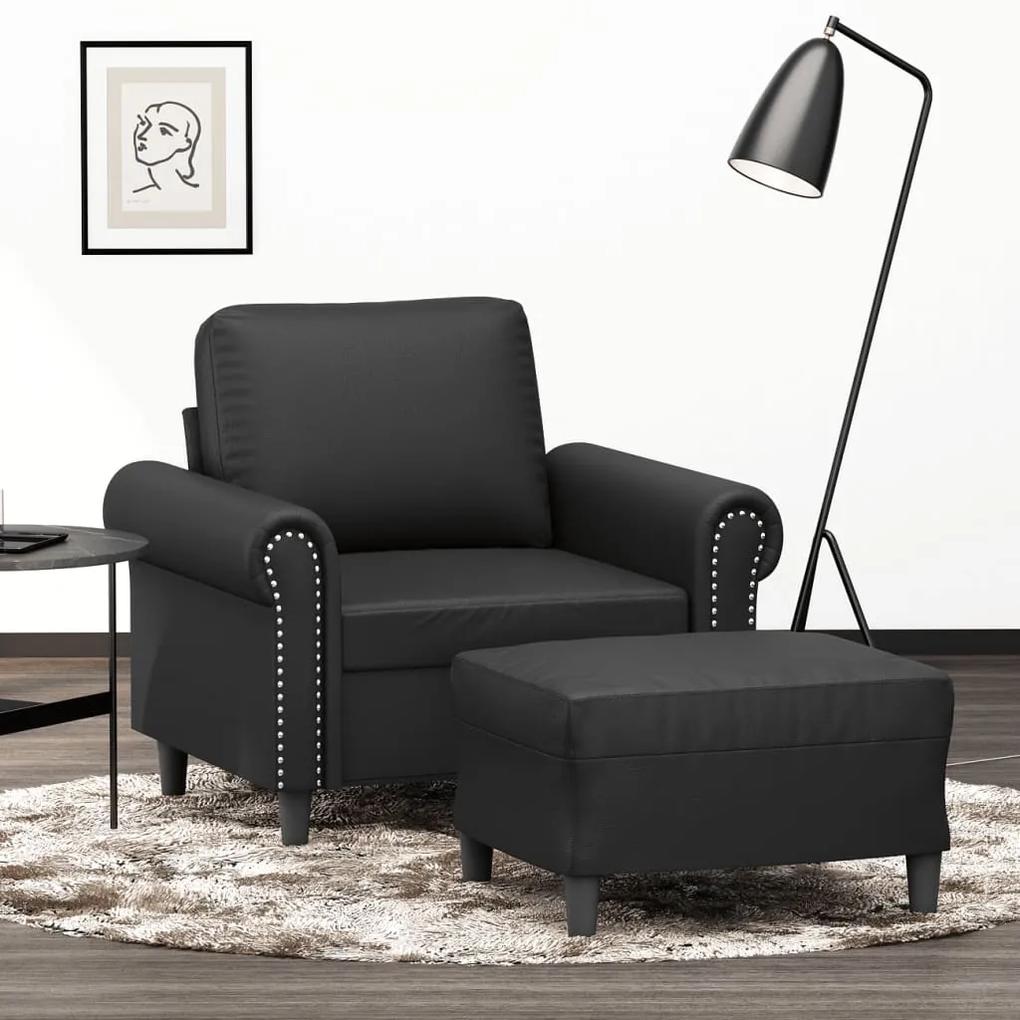 Fotoliu canapea cu taburet, negru, 60 cm, piele ecologica Negru, 92 x 77 x 80 cm