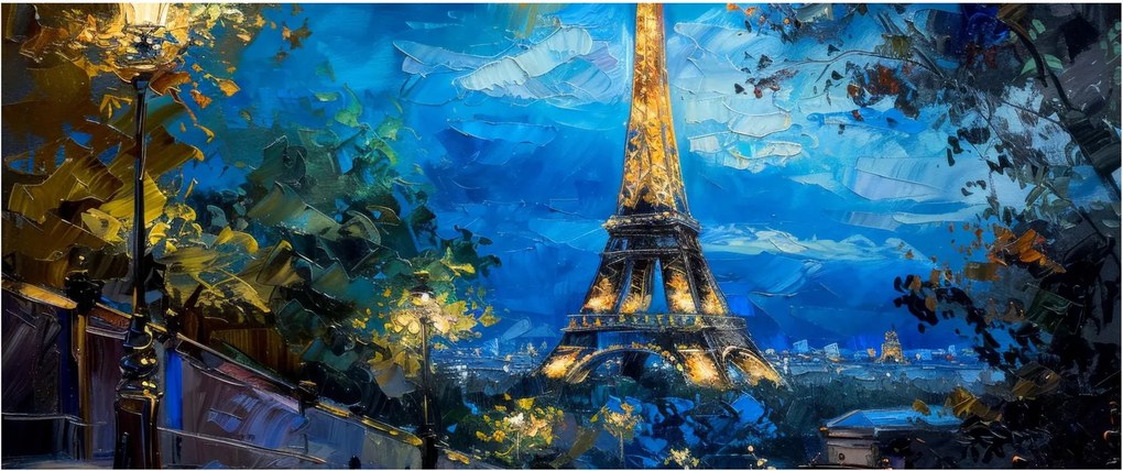 Tablou - Pictură în ulei a Turnului Eiffel (120x50 cm)