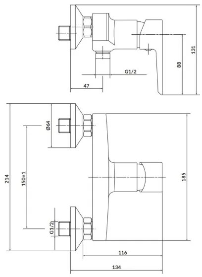 Baterie de duș Cersanit S951-031 MILLE crom lucios