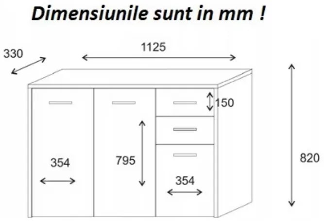 Comoda cu 3 usi si 2 sertare, alb, 112Ã 82Ã 33 cm, Bortis Impex alb