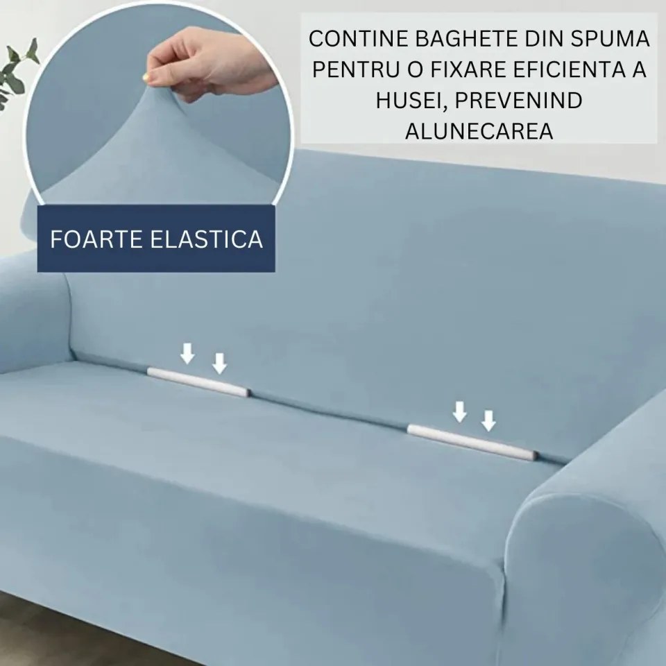 Set huse elastice din catifea pentru canapea 3 locuri + 2 fotolii, cu brate, alb murdar, HCCJS-10
