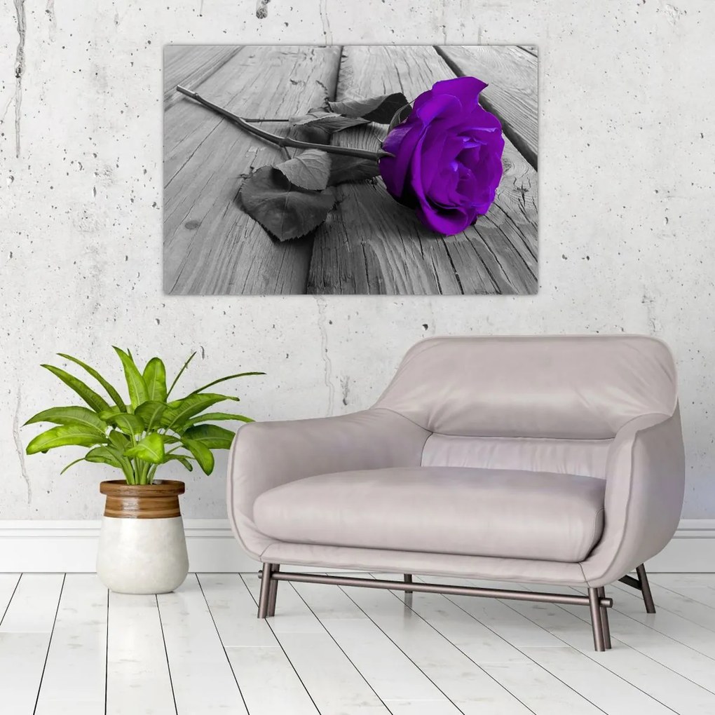 Tablou - Trandafir violet cu tulpina verde (90x60 cm)