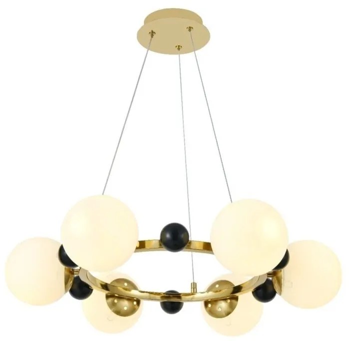 Lustră Suspendată cu 6 Abajururi – Design Auriu/Negru, Ø60 cm, Fasung E27, Înălțime Reglabilă