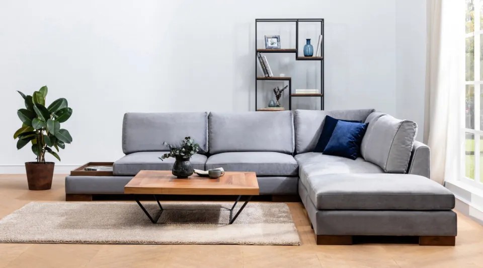 Coltar Tulip Corner Right With Pouf, Gri Inchis