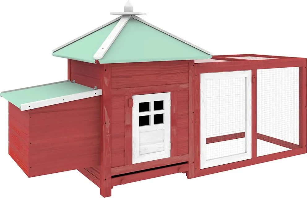 vidaXL Coteț de păsări cu un cuibar, roșu, 190x72x102 cm, lemn de brad