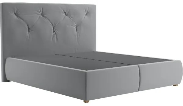 Pat boxspring ELEN 160x200 cm, gri, cu saltea și topper