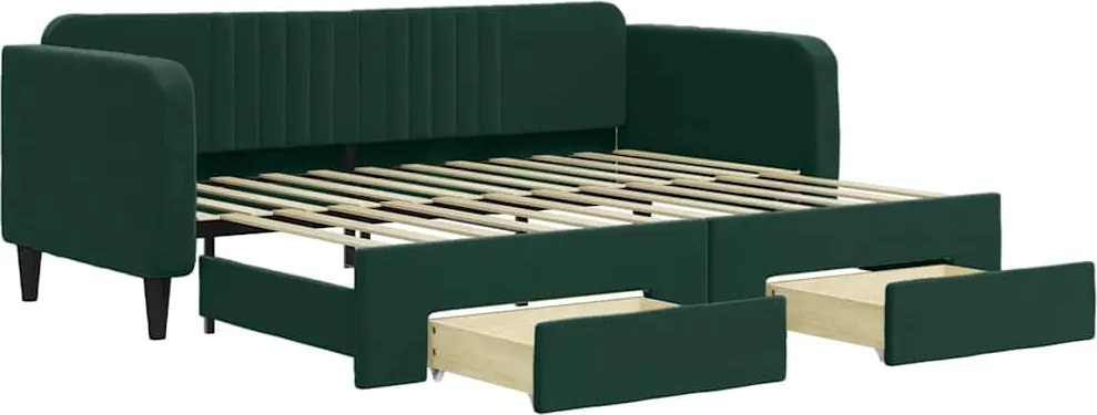 vidaXL Pat de zi cu extensie și sertare verde închis 90x200 cm catifea