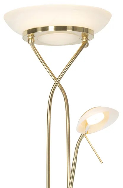 Lampă de podea din alamă cu lampă de citit incluzând LED și dimmer - Empoli