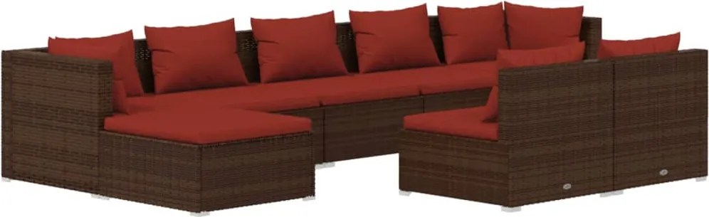 vidaXL Set mobilier de grădină cu perne, 9 piese, maro, poliratan