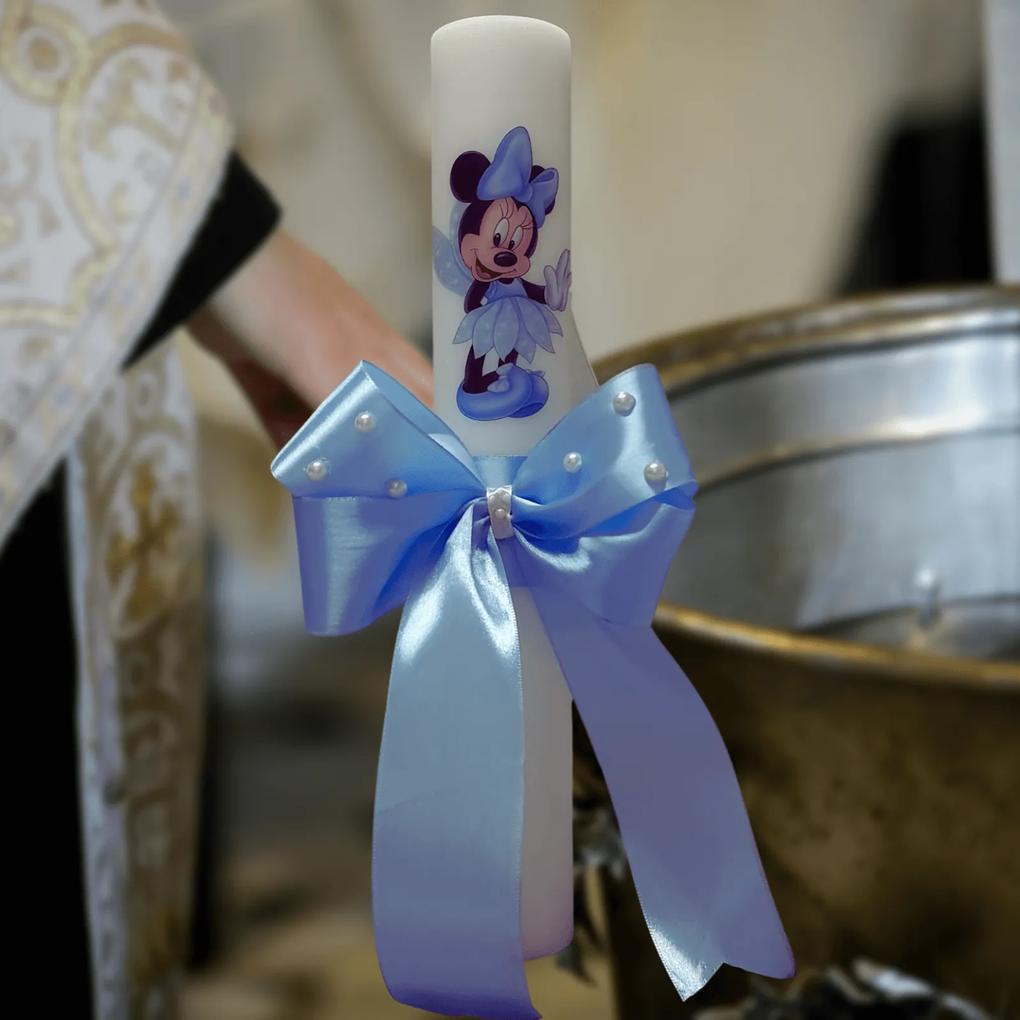 Lumanare botez decorata Zana albastra 4,5 cm, 40 cm