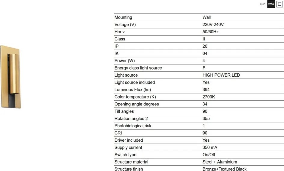 Aplica cu reader LED directionabil stil minimalist GABO bronz