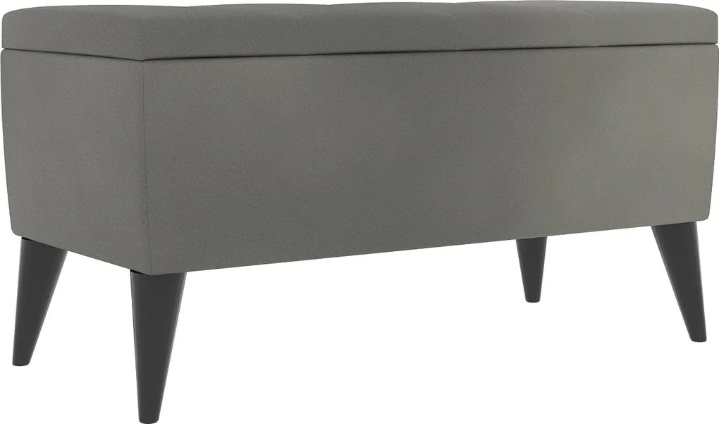 Bancheta Tapitata Mera, cu spatiu depozitare, Gri grafit, tapiterie mixta cu piele naturala, 80 x 37 x 42 cm