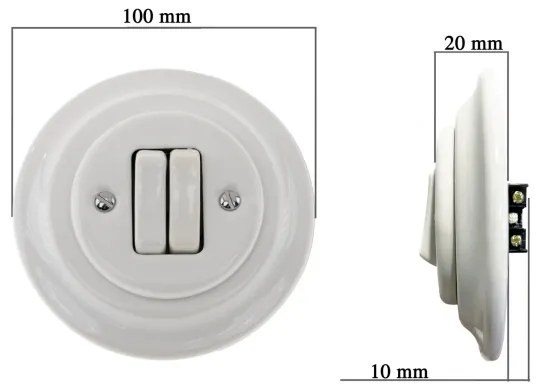 Bohemia-Design - Întrerupător dublu retro din porțelan cu ramă nr. 6+6, alb