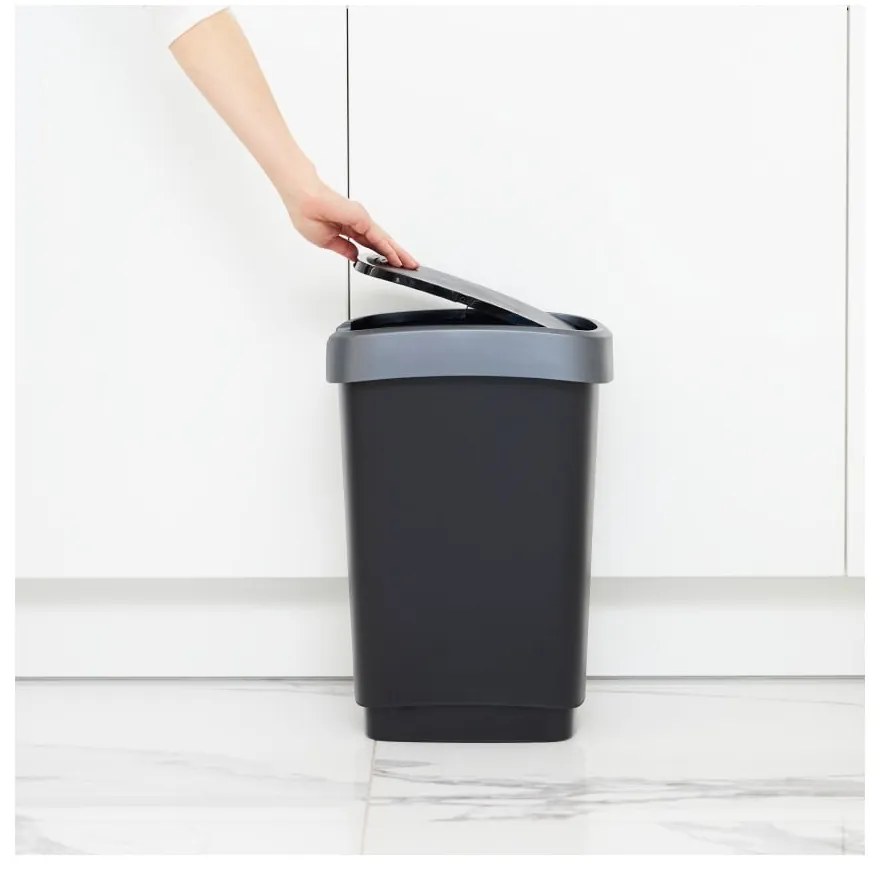 Coș de gunoi din plastic reciclat, argintiu-negru 10 l Twist - Rotho