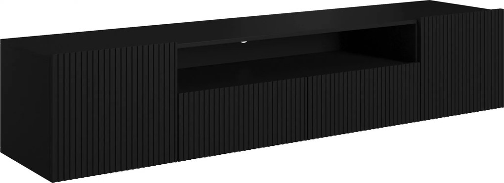Comodă TV suspendată Nicole 200 cm cu nișă și sertare – negru / negru mat