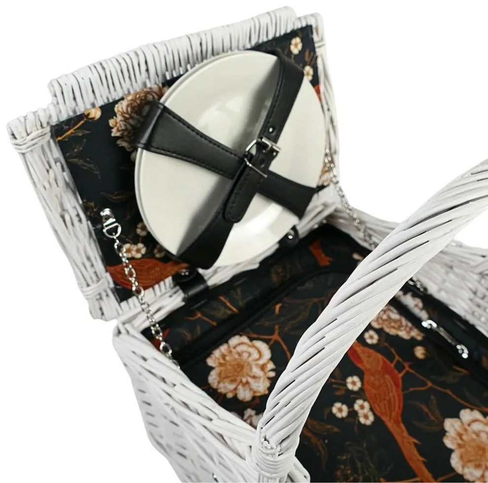 Coș picnic pentru 2 persoane, alb, 38 x 26 x 26 cm