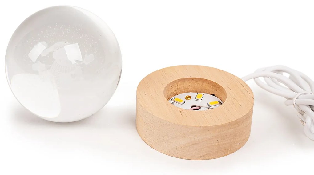 Glob de sticlă luminos, USB, pe suport din lemn