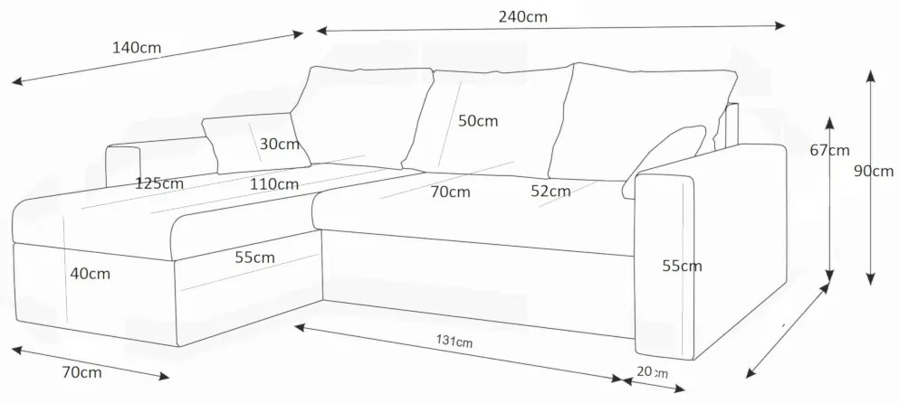 Supermobel Colțar extensibil JORK, 243x72x145, microfibră 27/15
