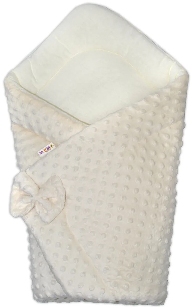 Baby Nellys de lux zavinovačka cu panglică 75x75cm, Minky Baby Duo - cremă