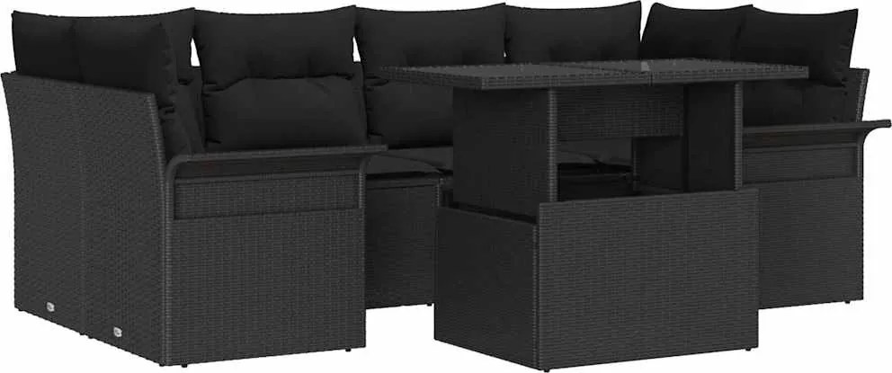 vidaXL Set de canapele pentru grădină cu pernă 7 pcs Negru Poli Rattan