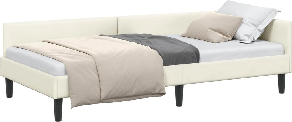 vidaXL Cadru de pat colțar cu headboard Crem 90 cm x 200 cm Catifea