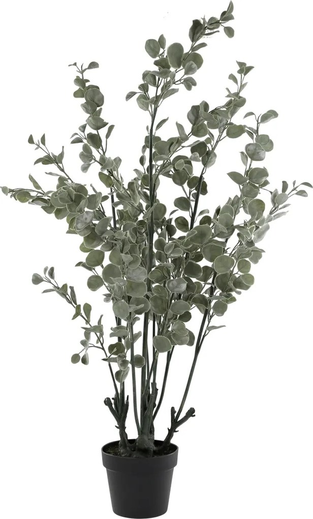 Planta decorativa artificiala eucalipt, in ghiveci negru, Fleur