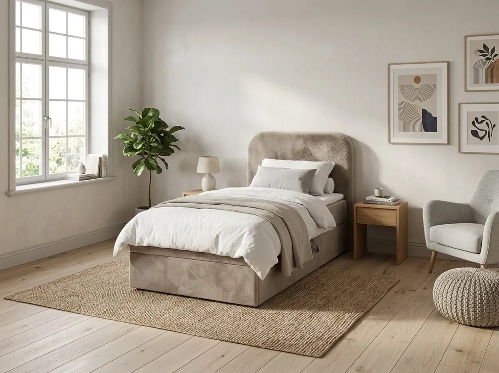 Pat tapițat boxspring FORENA 90x200 cm bej Saltea: Saltea cu arcuri Bonell