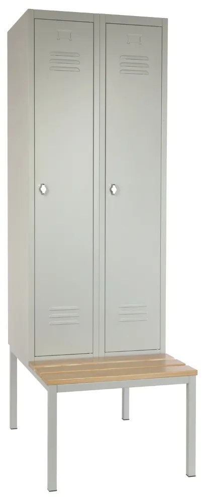 Dulap metalic cu bancheta, 60 x 85 x 185 cm, blocare cu rotire, gri - RAL 7035