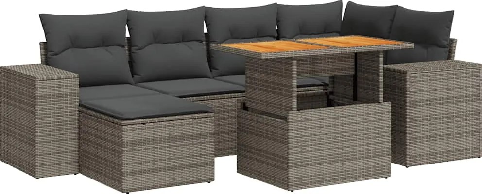 vidaXL Set canapele de grădină, 7 piese, cu perne, gri, poliratan