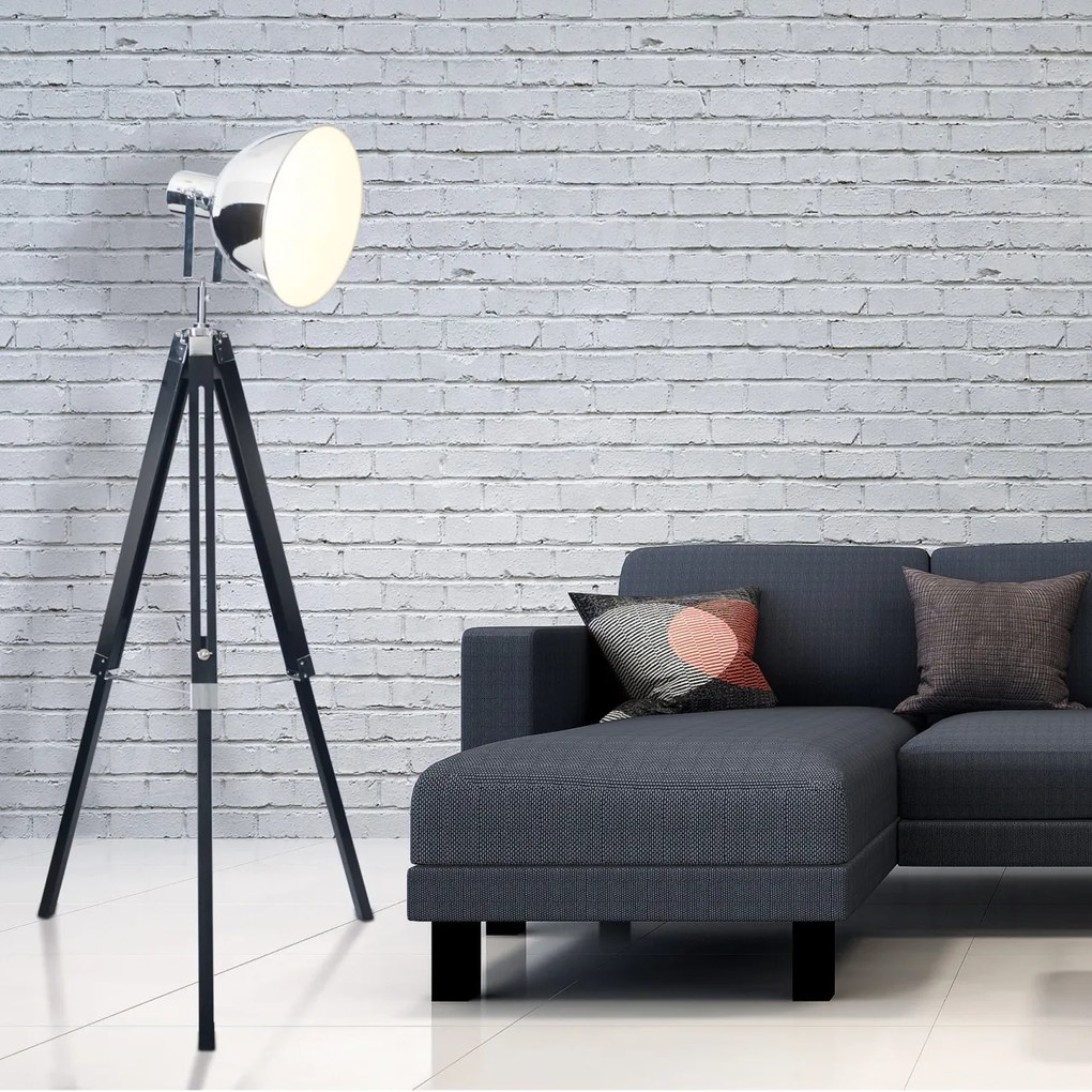 Lampadar cu trepied design retro Christie, negru/ crom 2058642 NV