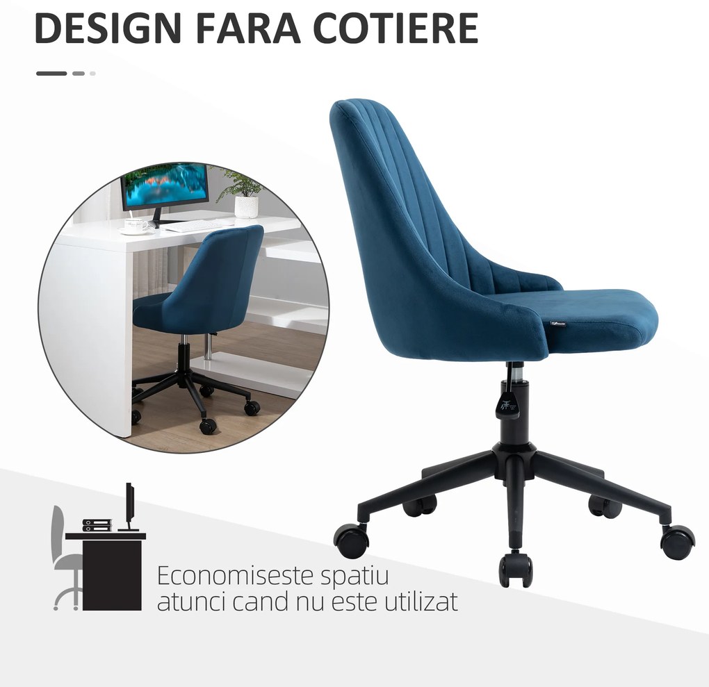 Vinsetto Scaun Birou Ergonomic, Pivotant 360°, Înălțime Ajustabilă, Catifea Albastră, 50x58x77-85cm | Aosom Romania