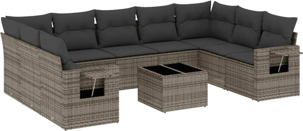 vidaXL Set mobilier de grădină cu perne, 10 piese, gri, poliratan