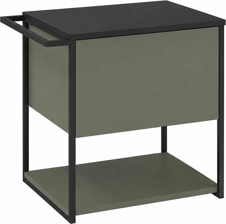 Set dulap baza suspendat Krofam Lov verde-negru 60 cm blat negru cu finisat piatra