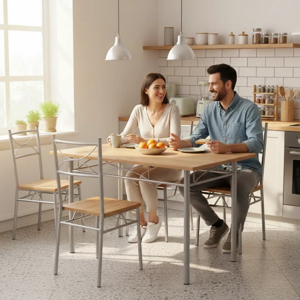 Set de mese de dining PAUL, 5 bucăți, maro natural Casaria