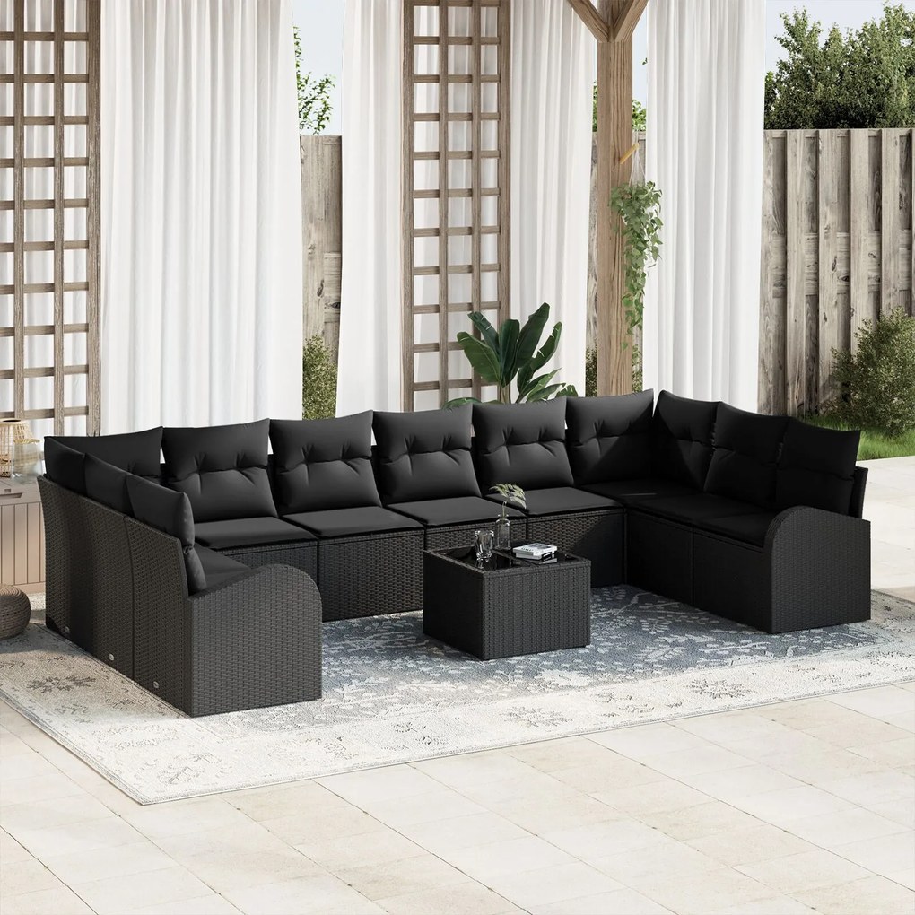 vidaXL Set de canapele pentru grădină 11 pcs Negru Rattan poli