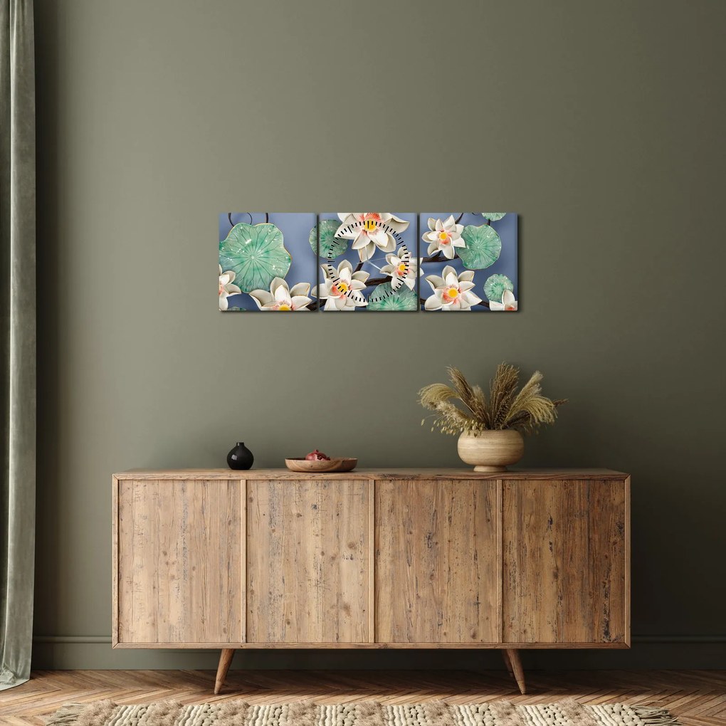 Tablu cu nufăr (cu ceas) (90x30 cm)