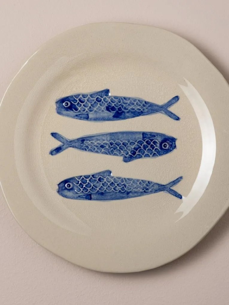 Farfurie din ceramică cu sardine albastre, Ø22 cm