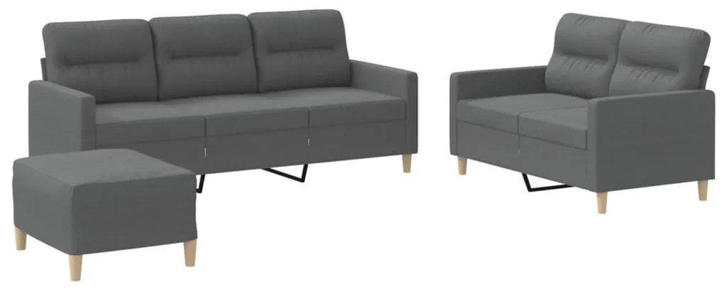 3201609 vidaXL Set de canapele cu perne, 3 piese, gri închis, textil