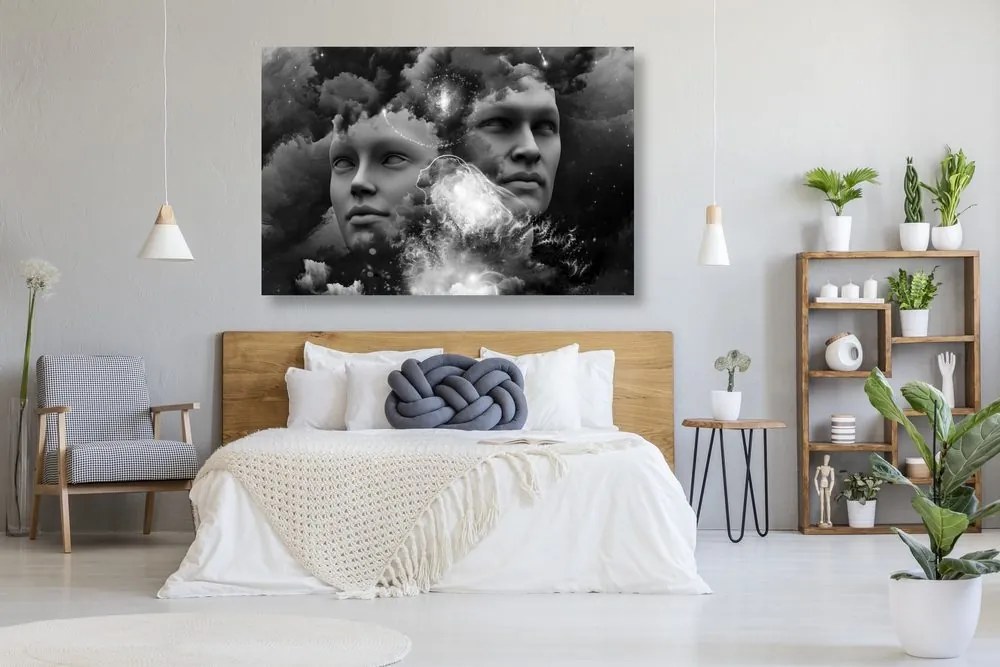 Tablou gândire virtuală în design alb-negru