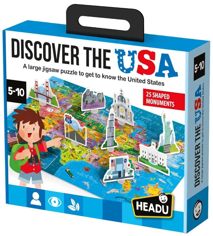 PUZZLE DESCOPERITI STATELE UNITE ALE AMERICII CU 25 DE MONUMENTE 3D - HEADU (HE57946)