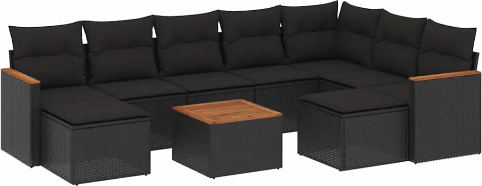vidaXL Set canapele de grădină cu perne, 10 piese, negru, poliratan
