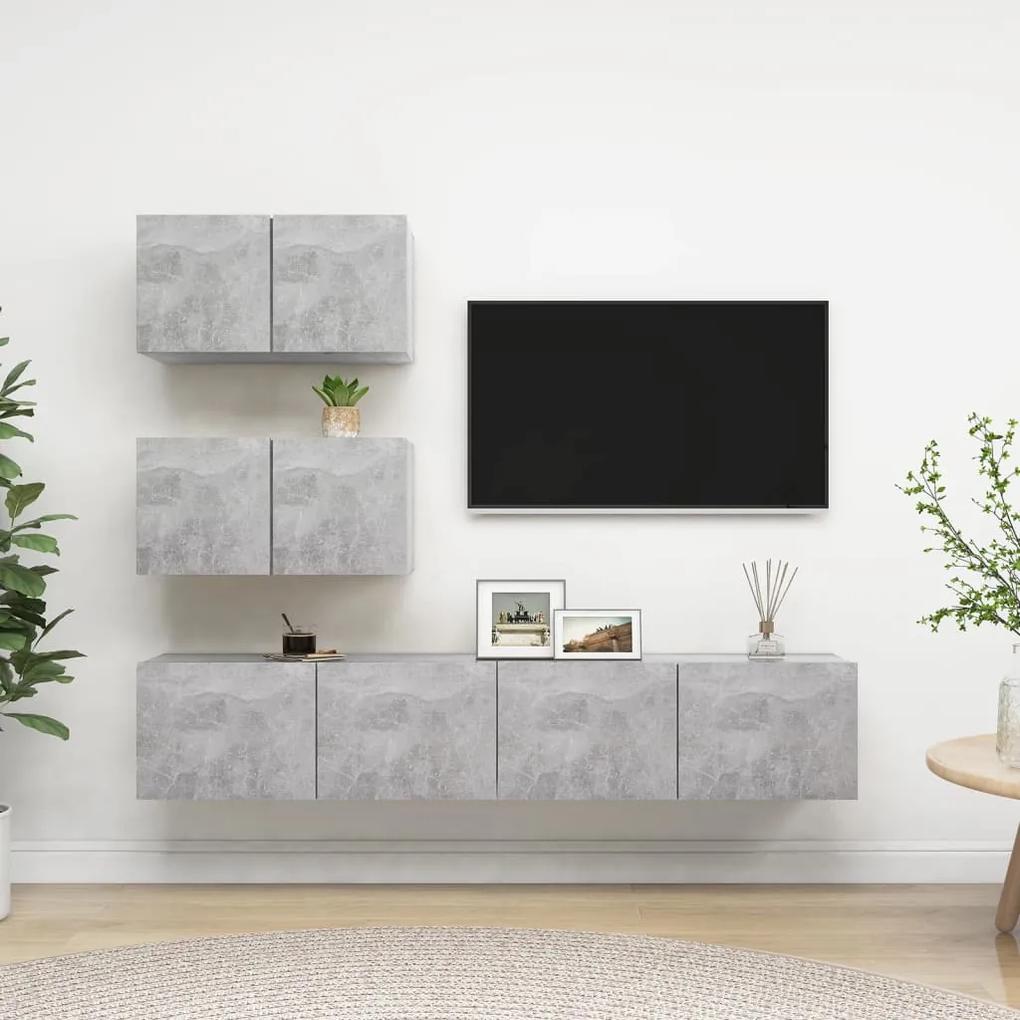 Set dulapuri TV, 4 piese, gri beton, PAL 1, Gri beton, 60 x 30 x 30 cm