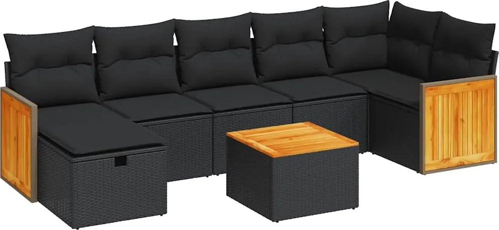 vidaXL Set mobilier de grădină cu perne, 8 piese, negru, poliratan