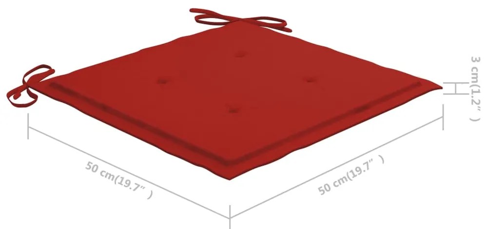 Scaune de masa exterior cu perne, 3 buc., lemn masiv de acacia 3, Rosu