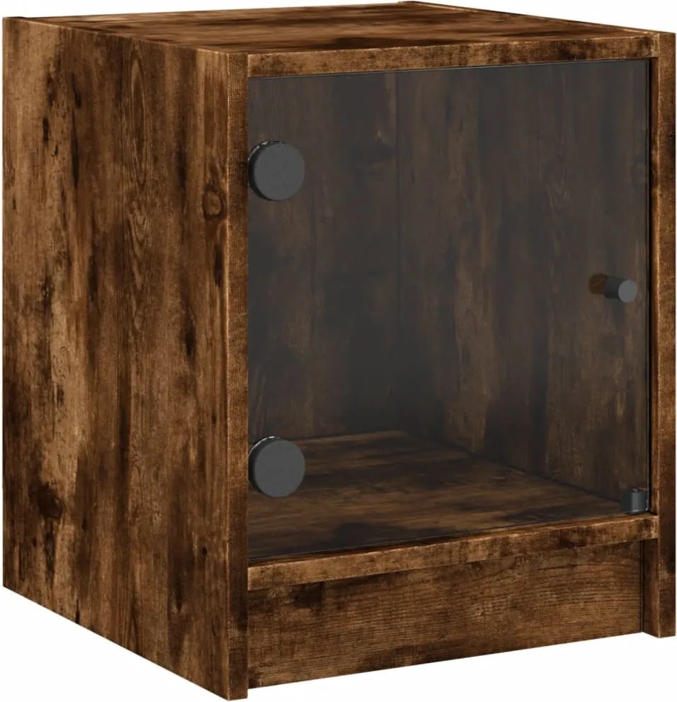 vidaXL Noptieră cu ușă din sticlă, stejar afumat, 35x37x42 cm