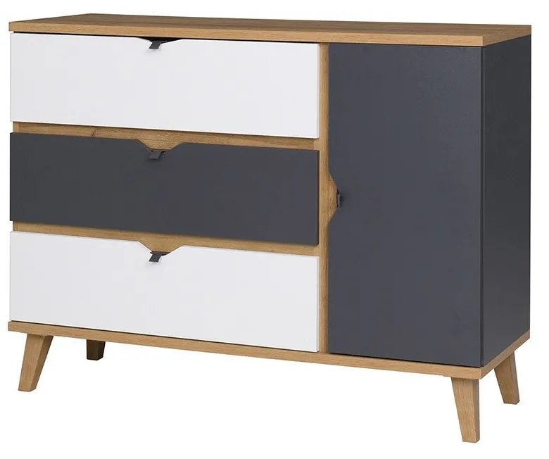 Comodă Thalia TM09 K1D3SZ (stejar auriu + grafit + Alb). 1058335