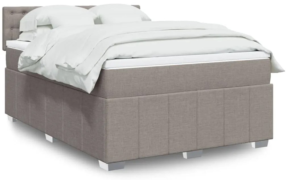 3289381 vidaXL Pat box spring cu saltea, gri taupe, 140x200 cm, textil